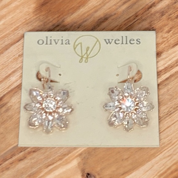 Olivia Welles Gold With Clear Rhinestone Flower Dangle Earrings - Picture 2 of 5